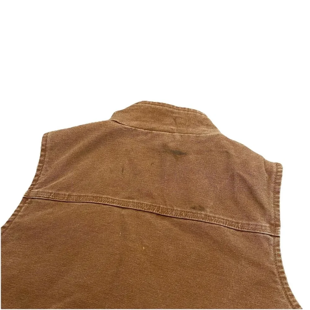 Vintage Carhartt Vest Mens Canvas Sherpa Lined Zip Solid Retro Y2K V33 211 Tan M - Picture 9 of 9